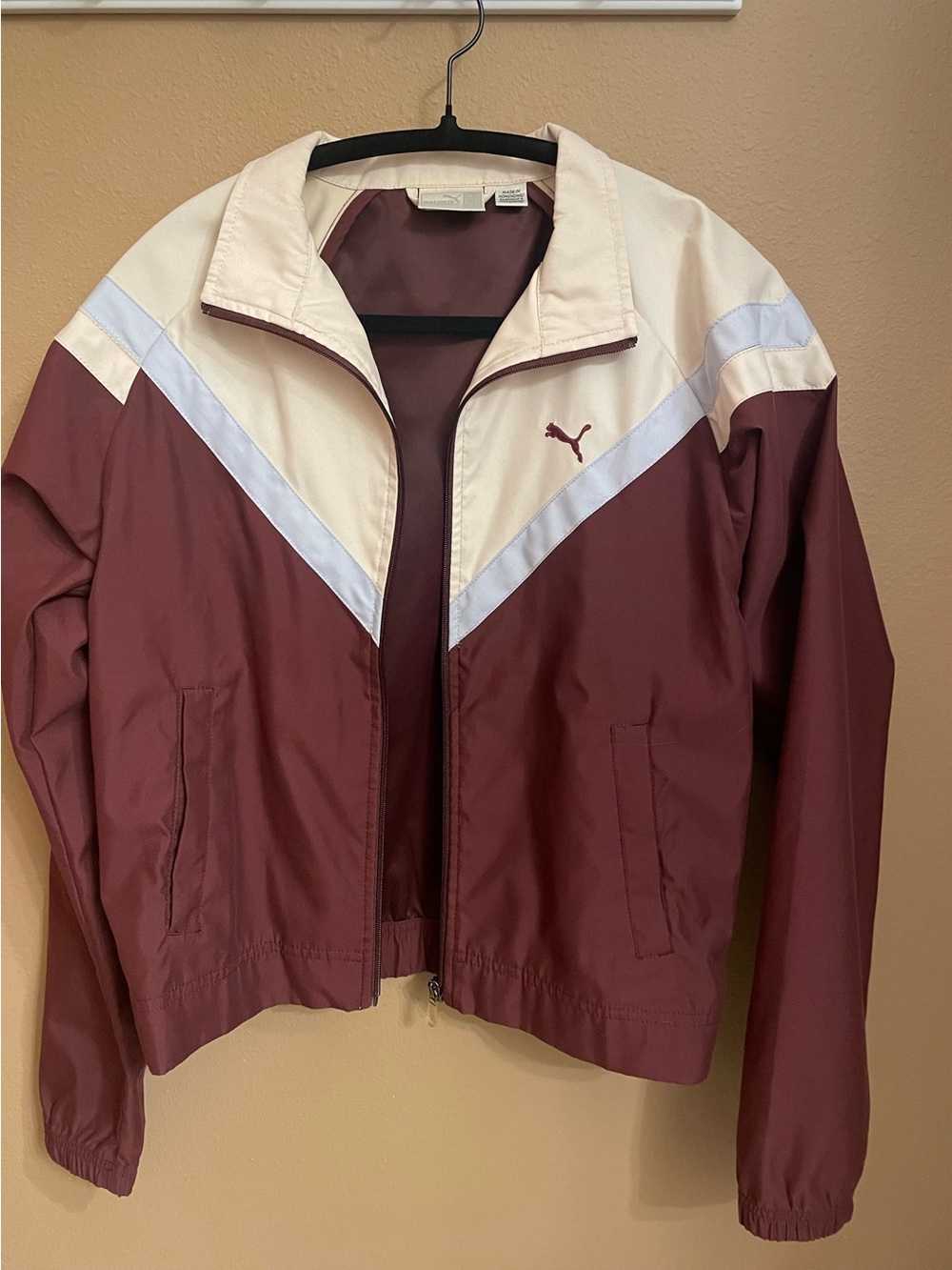 Puma Women's Maroon, Cream and Blue V-Panel Jacket